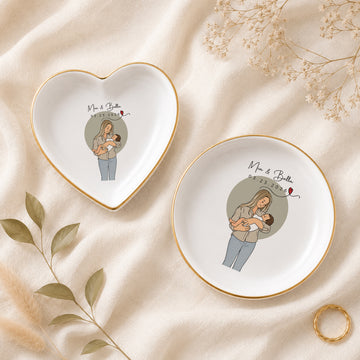 Personalized Baby With Mom Funny Doodle Trinket Dish with Custom Text, First-Time Mom and Babies Keepsake Gift