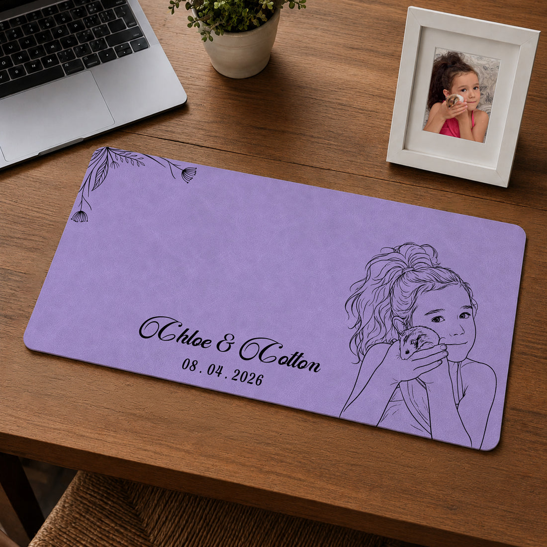 Custom Pet Owner Detailed Line Art Desk Mat with Personalized Text, Custom Pet Memorial Workspace Mat
