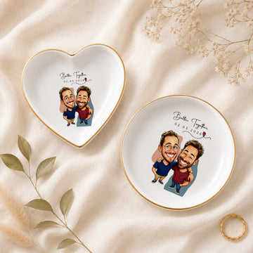 Personalized Friends Caricature Trinket Dish with Custom Text, Funny Best Friend Jewelry Holder Keepsake Gift