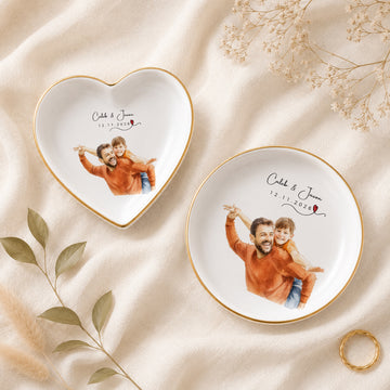 Personalized Dad and Grandpa Watercolor Trinket Dish with Custom Text, Family Keepsake Jewelry Holder Gift