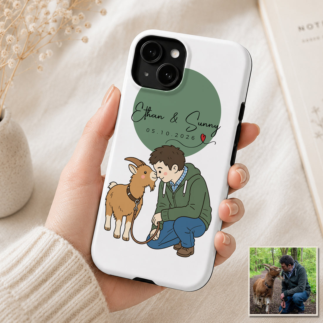 Tough Phone Case for iPhone & Samsung, Custom Pet Parent Funny Doodle Photo Case with Personalized Text