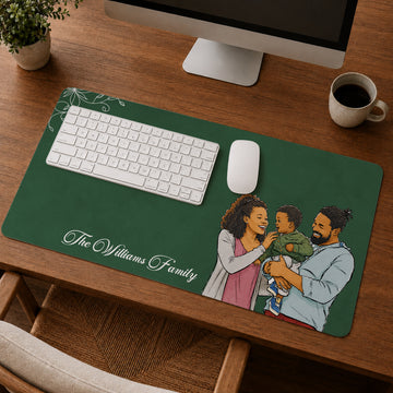Personalized Big Family Photo Watercolor Doodle Desk Mat with Custom Text, Custom Family Desk Pad Gift