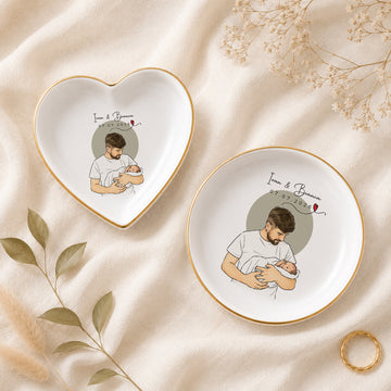 Personalized Baby and Dad Watercolor Doodle Trinket Dish with Custom Text, First Time Dad Keepsake Gift