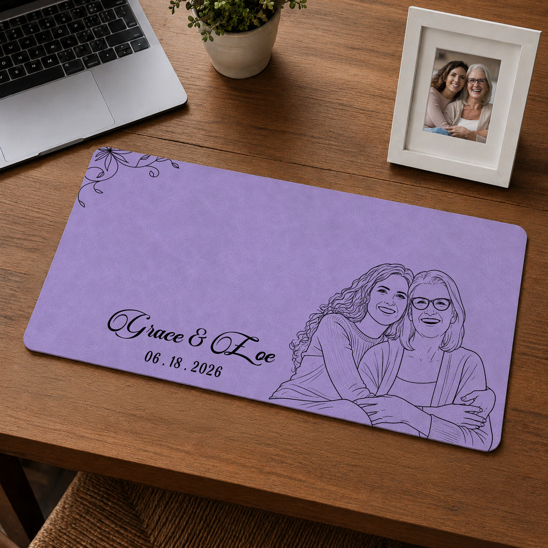 Personalized Family Detailed Line Art Desk Mat with Custom Text, Custom Mother Siblings Big Family Desk Pad Gift