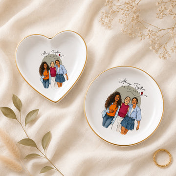 Personalized Friends Watercolor Doodle Trinket Dish with Custom Text, Custom Best Friend Jewelry Keepsake Gift