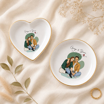 Personalized Couple Watercolor Doodle Trinket Dish with Custom Text, Romantic Jewelry Keepsake Gift