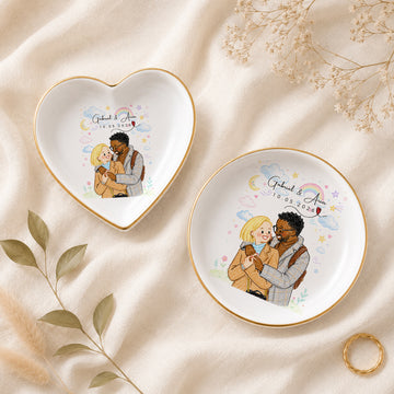 Personalized Couple Anniversary Crayon Doodle Trinket Dish with Custom Text, Romantic Jewelry Keepsake Gift