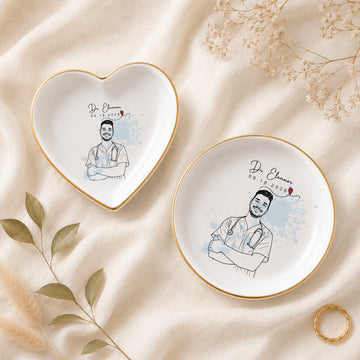 Personalized Nurse and Veterinarian Detailed Line Art Trinket Dish with Custom Text, Healthcare Keepsake Gift
