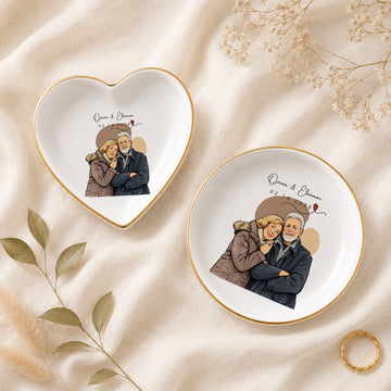 Personalized Couple Sketch Doodle Trinket Dish with Custom Text, Romantic Jewelry Holder Keepsake Gift