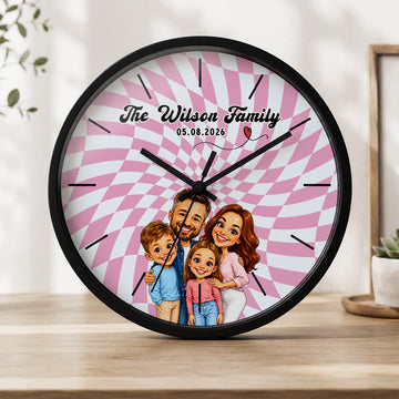 Personalized Family Caricature Wall Clock with Custom Text, Funny Custom Family Portrait Home Decor Gift