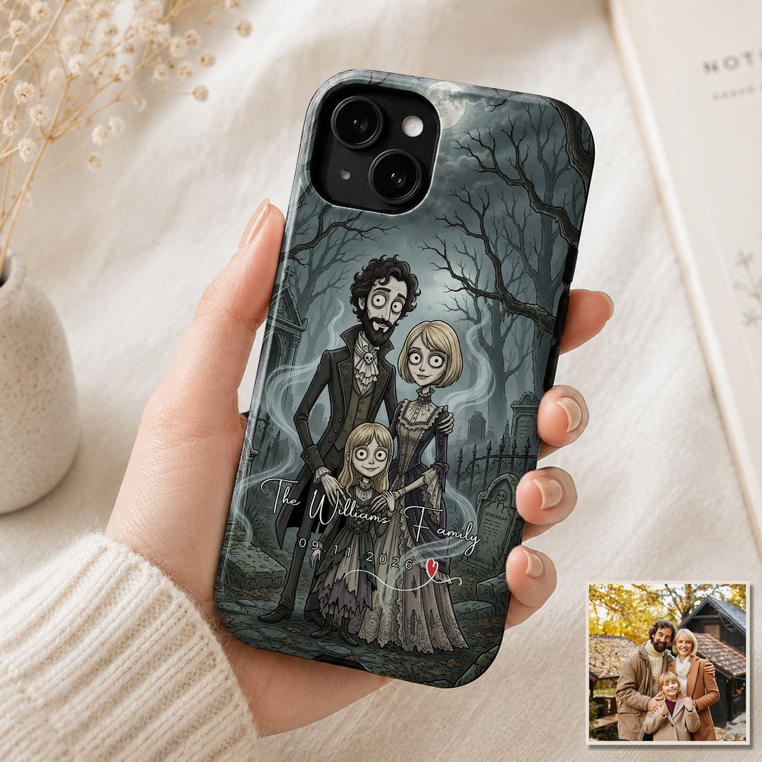 Tough Phone Case for iPhone & Samsung, Personalized Family Gothic Portrait Case with Custom Text