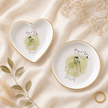 Personalized First-Time Dad and Baby Detailed Line Art Trinket Dish with Custom Text, New Father Keepsake Gift