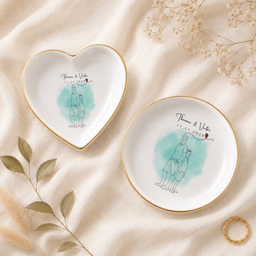 Personalized Family with Grandpa and Dad Detailed Line Art Trinket Dish with Custom Text, Custom Family Keepsake Gift