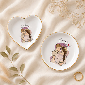 Personalized Couple and Wedding Funny Doodle Trinket Dish with Custom Text, Romantic Jewelry Keepsake Gift