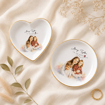 Personalized Mom and Grandma Watercolor Trinket Dish with Custom Text, Family Jewelry Holder Keepsake Gift