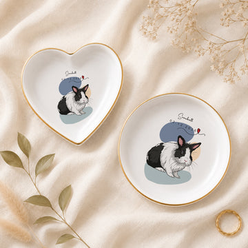 Personalized Pet and Owner Illustration Trinket Dish with Custom Text, Custom Pet Memory Jewelry Holder Gift