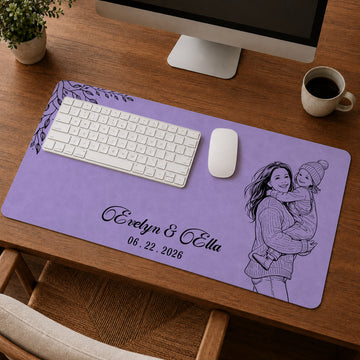 Personalized Family Detailed Line Art Desk Mat with Custom Text, Custom Grandma Mother Big Family Desk Pad Gift
