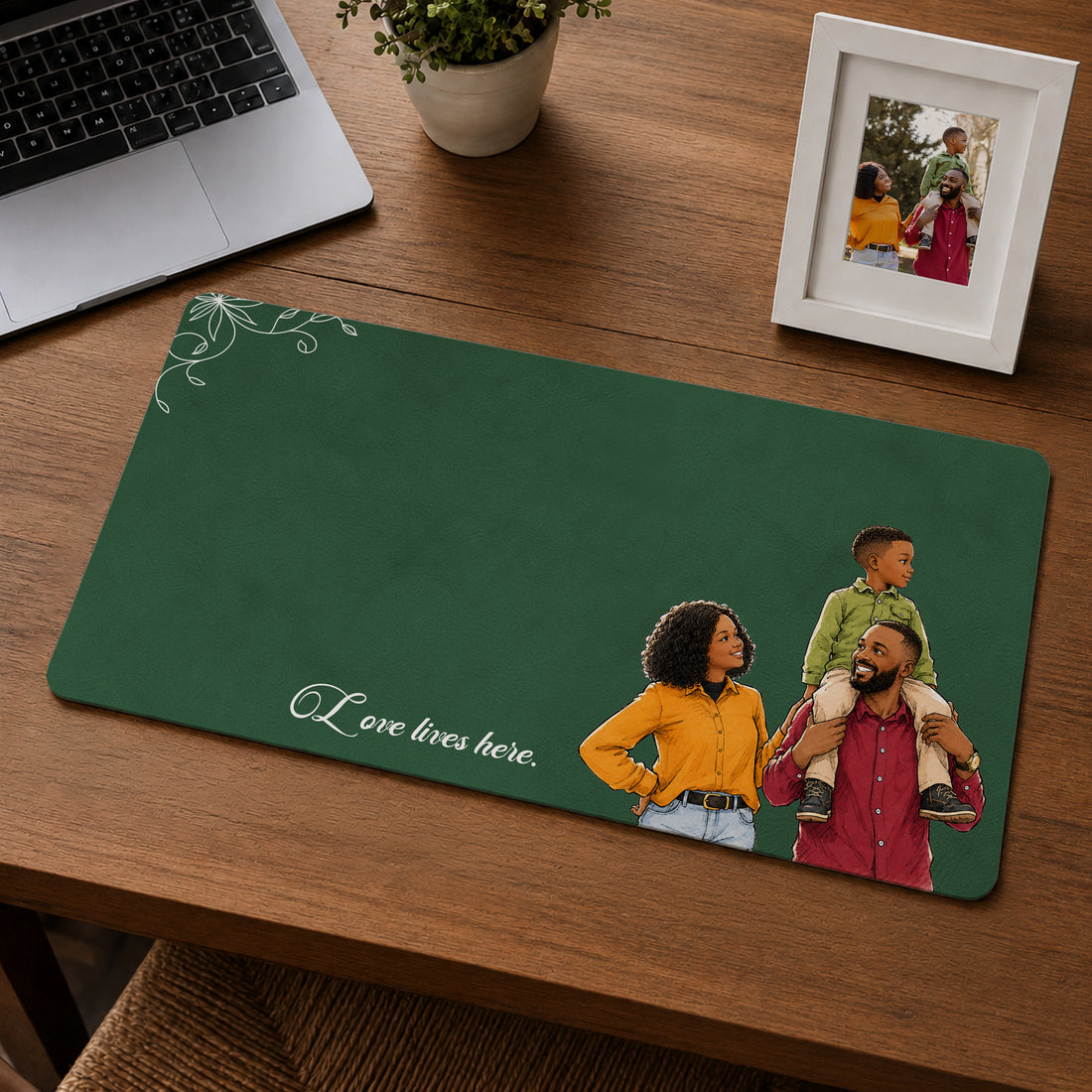 Personalized Big Family Photo Sketch Doodle Desk Mat with Custom Text, Custom Family Desk Pad Gift