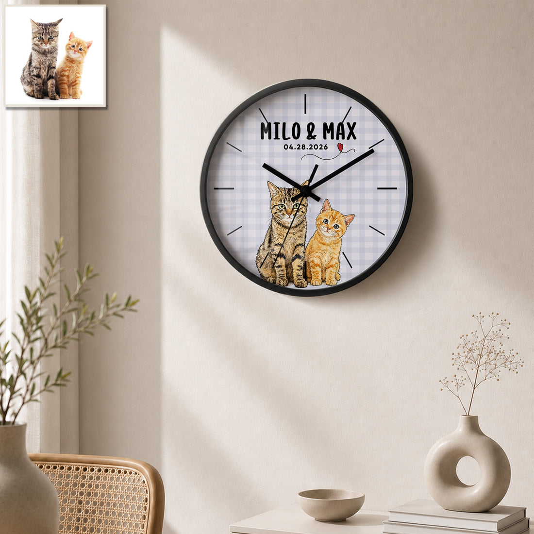 Personalized Pet Sketch Doodle Wall Clock with Custom Text, Custom Pet Portrait Home Decor Gift (Copy)