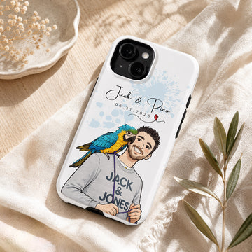 Tough Phone Case for iPhone & Samsung, Custom Pet & Owner Anime Illustration Case with Personalized Text