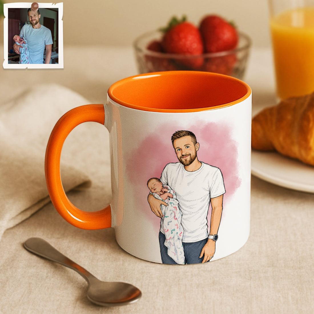 Personalized Baby With Dad Sketch Doodle Accent Mug with Custom Text Coffee Cup, 11 oz, 15 oz