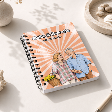 Personalized Young or Older Couple Sketch Doodle Spiral Bound Journal with Custom Text, Custom Couple Portrait Notebook Gift