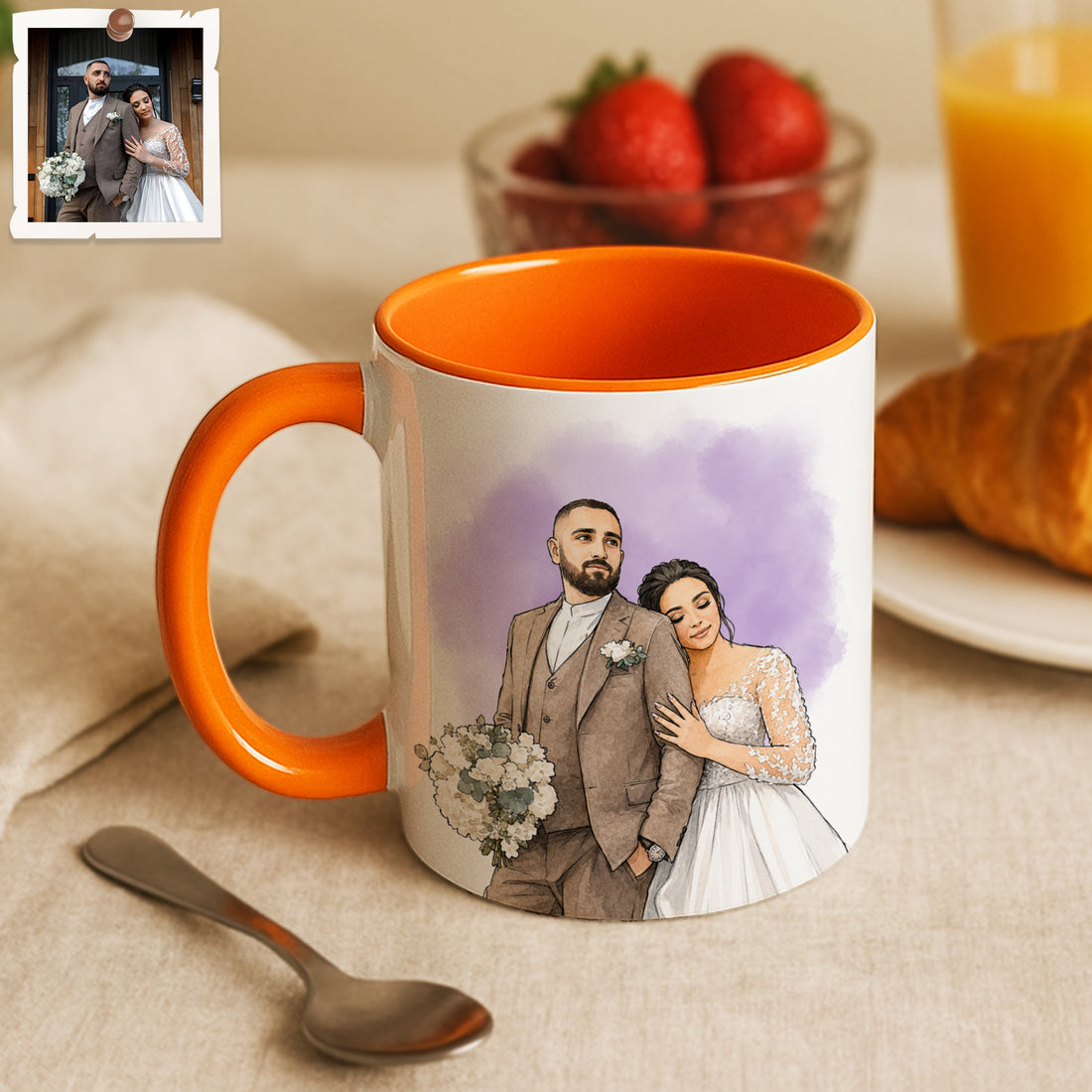 Personalized Wedding Watercolor Doodle Accent Mug with Custom Text Coffee Cup, 11 oz, 15 oz