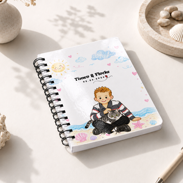 Personalized Pet and Owner Crayon Doodle Spiral Bound Journal with Custom Text, Custom Pet Portrait Notebook Gift