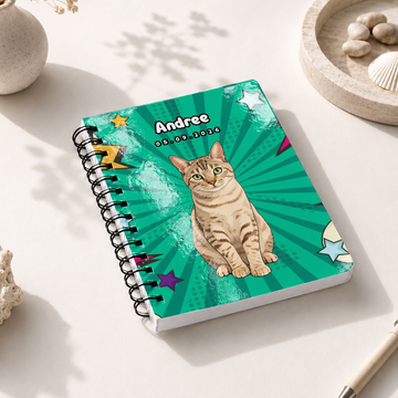 Personalized Pet Pop Art Spiral Bound Journal with Custom Text, Custom Pet Portrait Notebook Gift