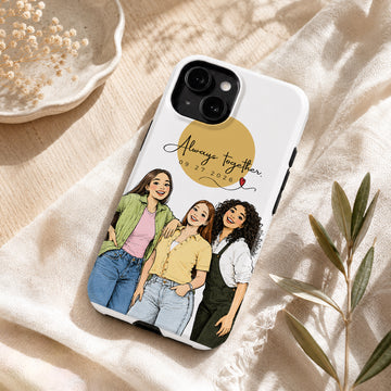 Tough Phone Case for iPhone & Samsung, Personalized Friends Sketch Doodle Photo Case with Custom Text