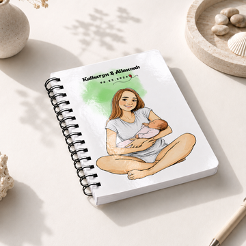 Personalized First Time Mom Sketch Doodle Spiral Bound Journal with Custom Text, New Mom and Baby Portrait Keepsake Gift