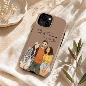 Tough Phone Case for iPhone & Samsung, Personalized Friends Anime Illustration Case with Custom Text