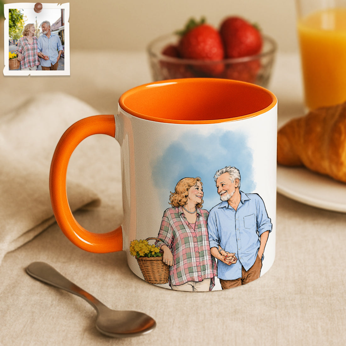 Personalized Couple Anniversary Sketch Doodle Accent Mug with Custom Text Coffee Cup, 11 oz, 15 oz
