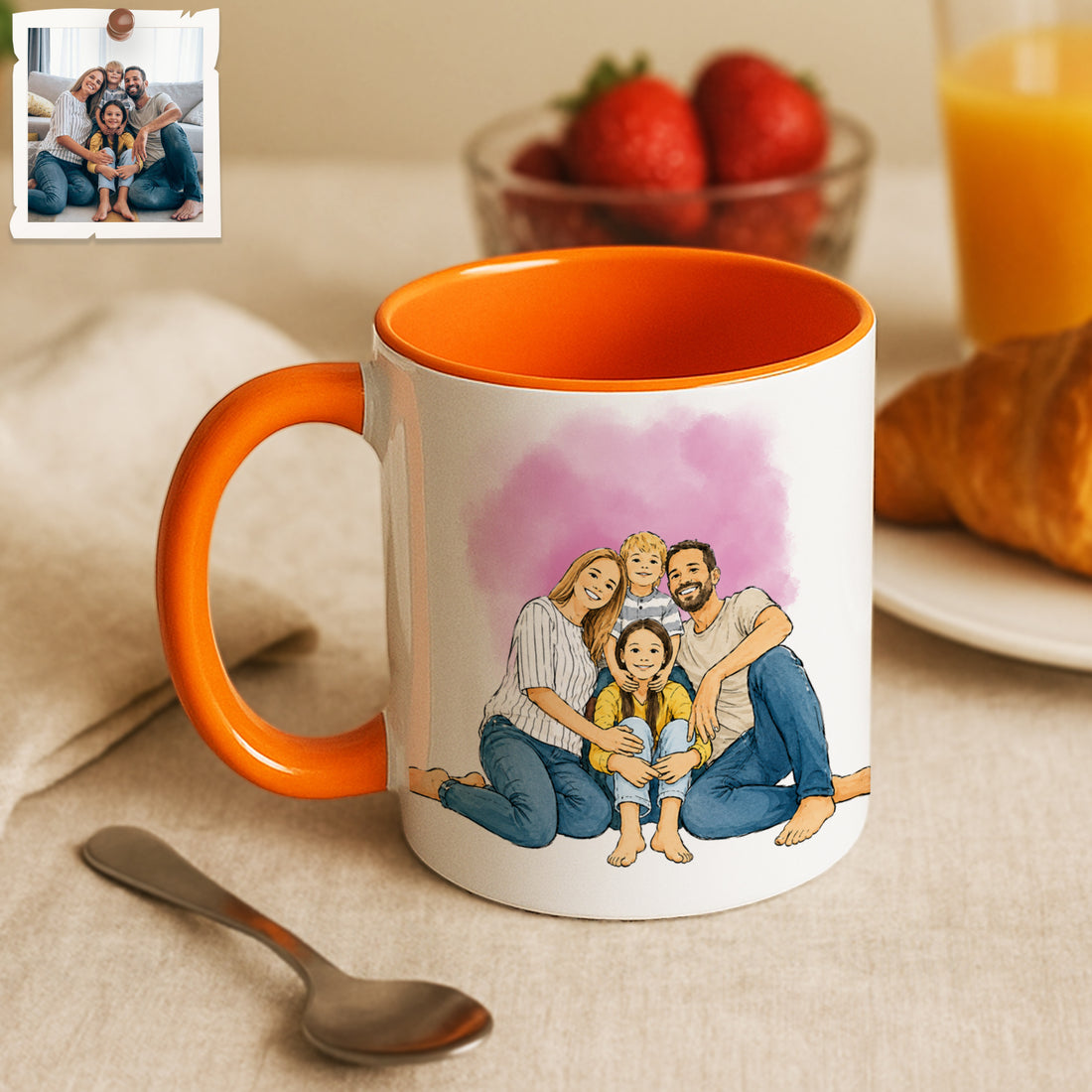 Personalized Family Watercolor Doodle Accent Mug with Custom Text Coffee Cup, 11 oz, 15 oz