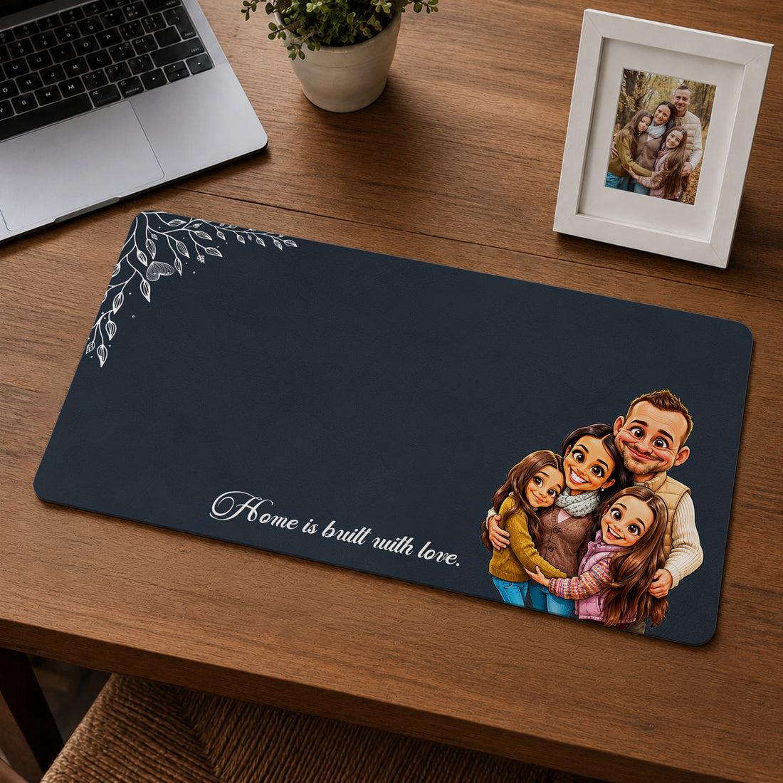 Personalized Family Photo Caricature Desk Mat with Custom Text, Custom Funny Family Desk Pad Gift