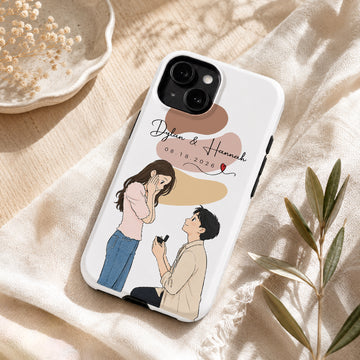 Tough Phone Case for iPhone & Samsung, Personalized Engagement Wedding Anime Illustration Case with Custom Text