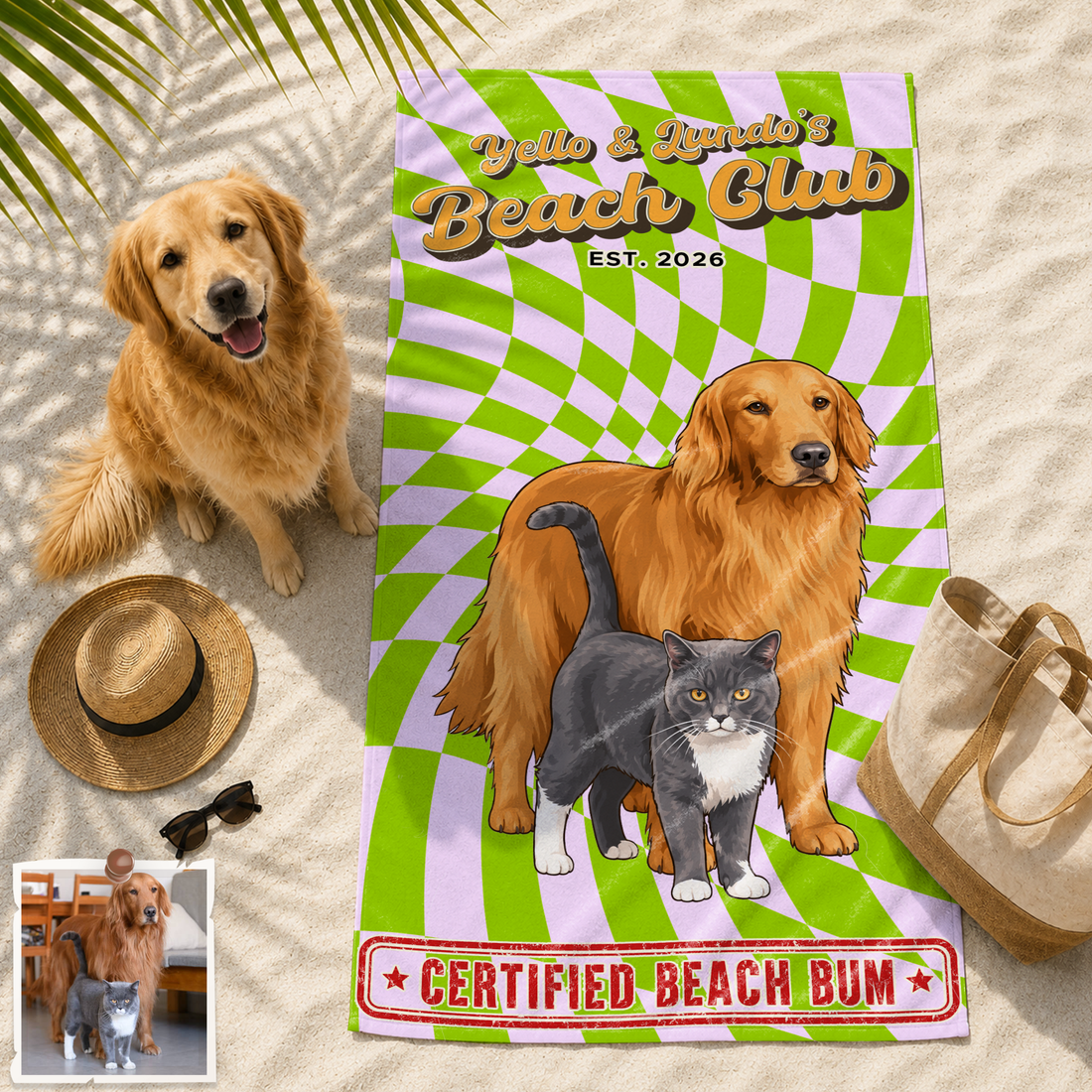 Personalized Pet and Owner Pop Art Beach Towel with Custom Text, Bold Summer Gift for Pet Lovers (Copy)