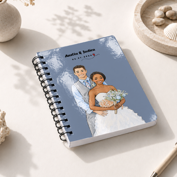 Personalized Wedding Sketch Doodle Spiral Bound Journal with Custom Text, Custom Wedding Portrait Notebook Gift