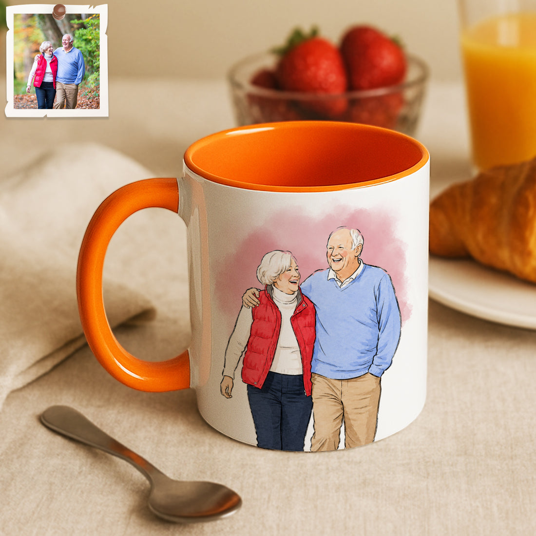 Personalized Couple Anniversary Watercolor Doodle Accent Mug with Custom Text Coffee Cup, 11 oz, 15 oz