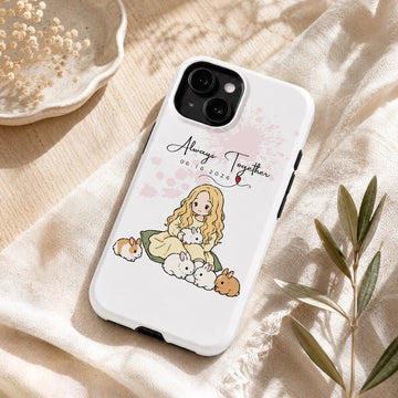 Tough Phone Case for iPhone & Samsung, Personalized Pet Owner Funny Doodle Portrait Case with Custom Text