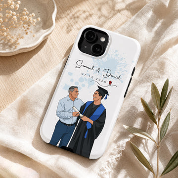 Tough Phone Case for iPhone & Samsung, Personalized Graduation Photo Illustration Case with Custom Text