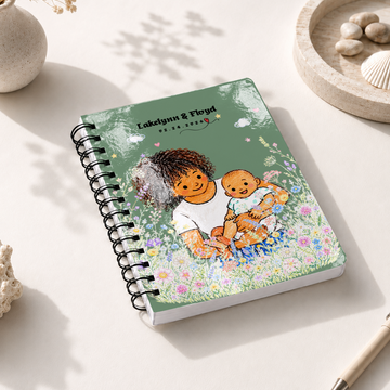Personalized First Time Mom Crayon Doodle Spiral Bound Journal with Custom Text, New Mom and Baby Portrait Keepsake Gift