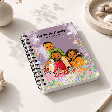 Personalized Family Crayon Doodle Spiral Bound Journal with Custom Text, Custom Family Portrait Notebook Gift