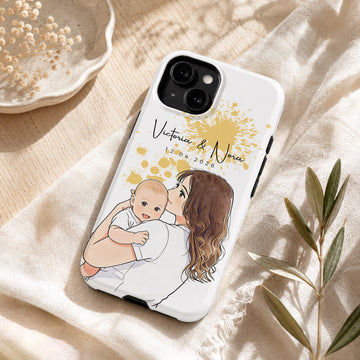 Tough Phone Case for iPhone & Samsung, Personalized Baby Anime Illustration Case with Custom Text