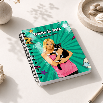 Personalized Pet and Owner Pop Art Spiral Bound Journal with Custom Text, Custom Pet Portrait Notebook Gift