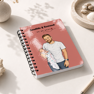 Personalized First Time Dad Sketch Doodle Spiral Bound Journal with Custom Text, Dad and Baby Portrait Keepsake Gift