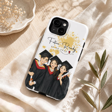 Tough Phone Case for iPhone & Samsung, Personalized Graduation Anime Illustration Case with Custom Text