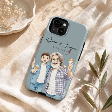 Tough Phone Case for iPhone & Samsung, Personalized Father Anime Illustration Case with Custom Text