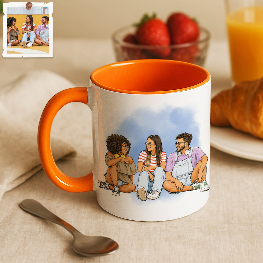 Personalized Friend Watercolor Doodle Accent Mug with Custom Text Coffee Cup, 11 oz, 15 oz