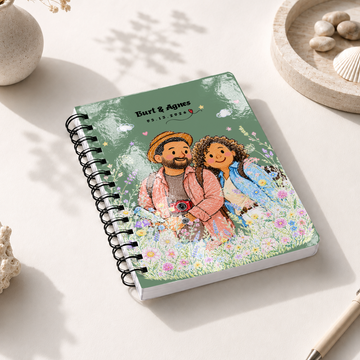 Personalized Couple Crayon Doodle Spiral Bound Journal with Custom Text, Custom Couple Portrait Notebook Gift